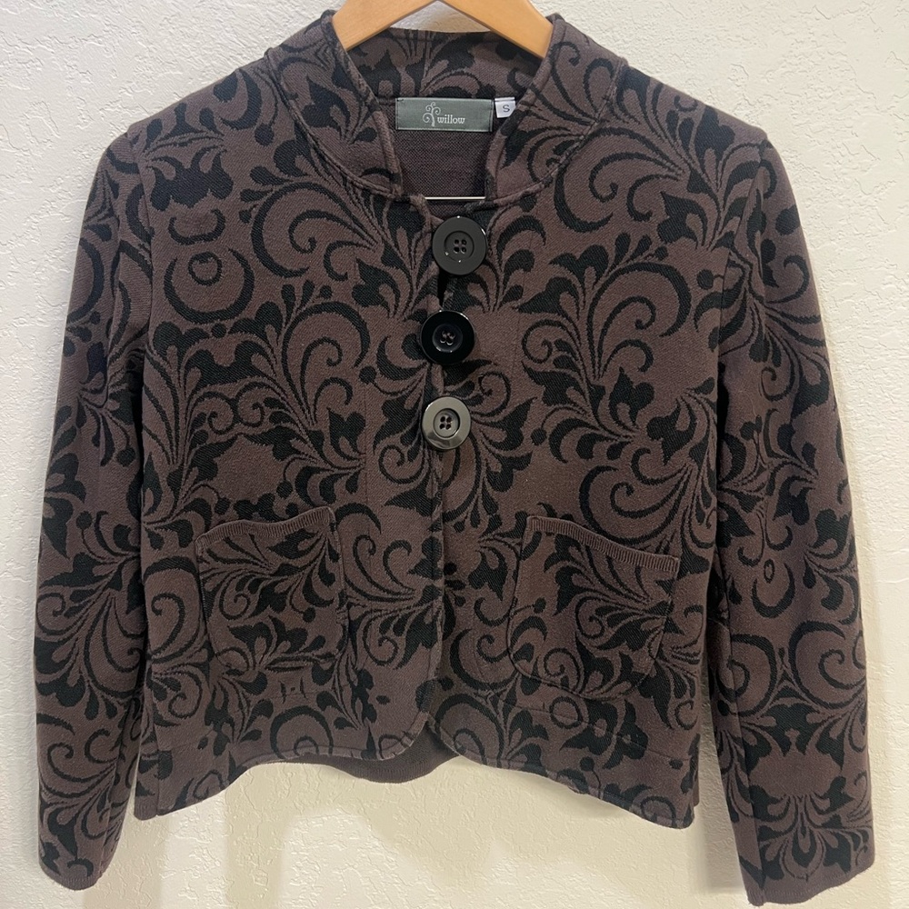 Willow Brown and Black Floral Jacquard Button Jacket